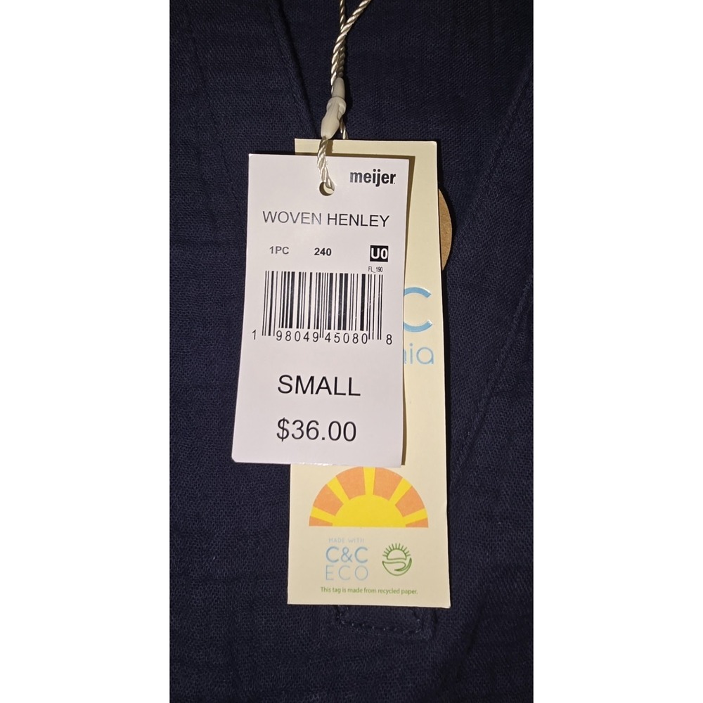 NWT C & C California Navy V Neck Woven Henley Coastal Tropical Resort Women Sz S - Picture 9 of 10